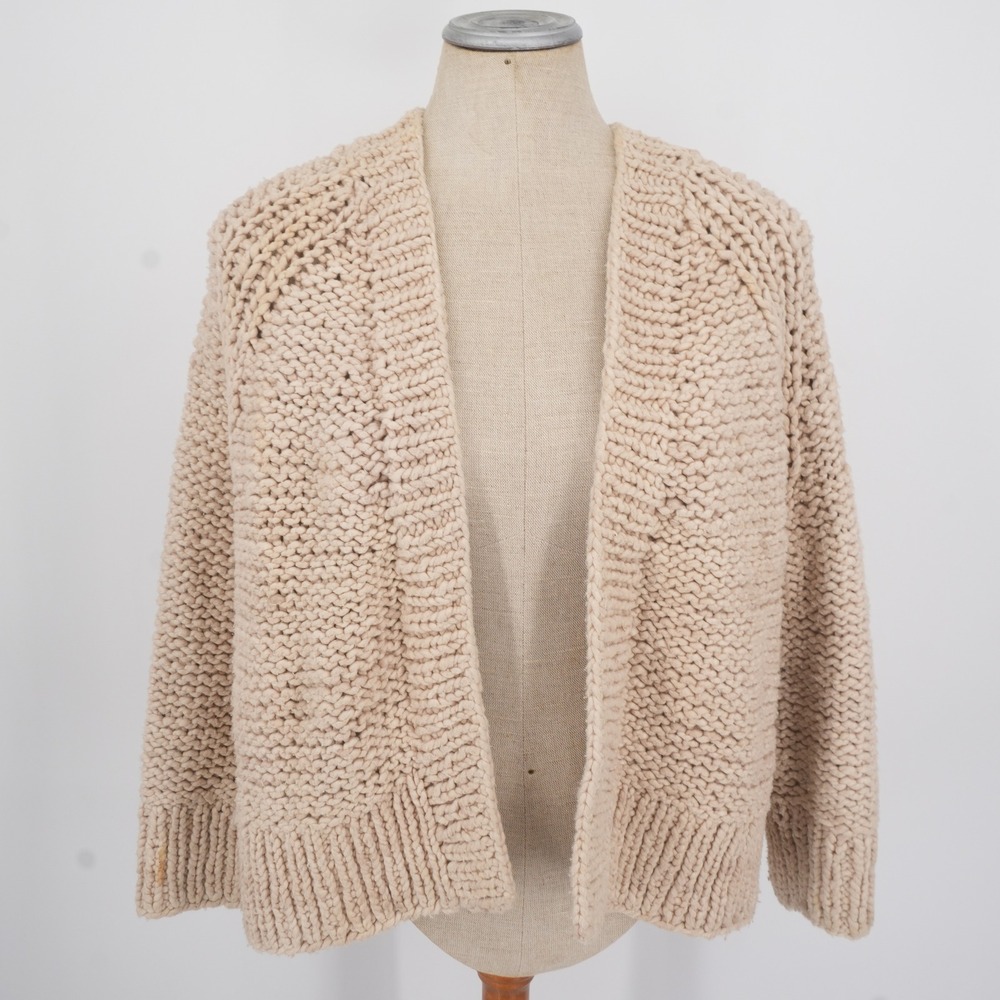 Vince Hand Knit Cotton Cardigan Women XS Beige Chunky Open Front Sweater